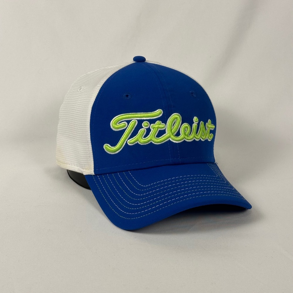 Titleist Golf Hat Men L/XL Blue White Microfiber Embroidered Logo Flexfit Cap